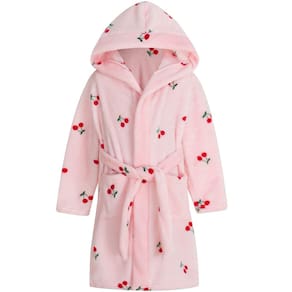 Lã de pelúcia fofa com estampa de capuz para meninas Robe Umeyda com bolsos