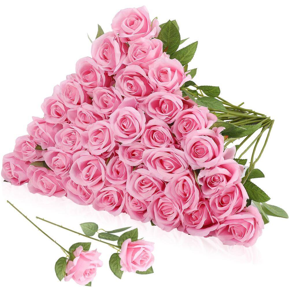 Buquê de flores artificiais Hoemwarm Silk Pink Roses x36
