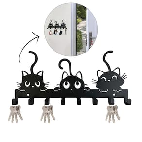 Gancho Metálico Com Temática De Gatos 30X15Cm Preto