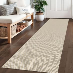 Tapete Runner Ivissy Trançado 60x180cm Lavável Bege/Branco
