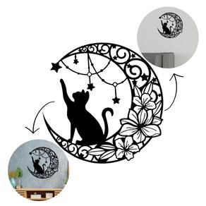Quadro Vazado De Gato E Lua Para Decoração 40Cm