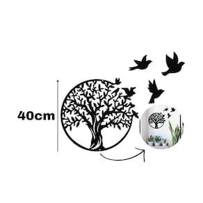 Arte Decorativa De Parede Árvore E Pássaros 40Cm Preto