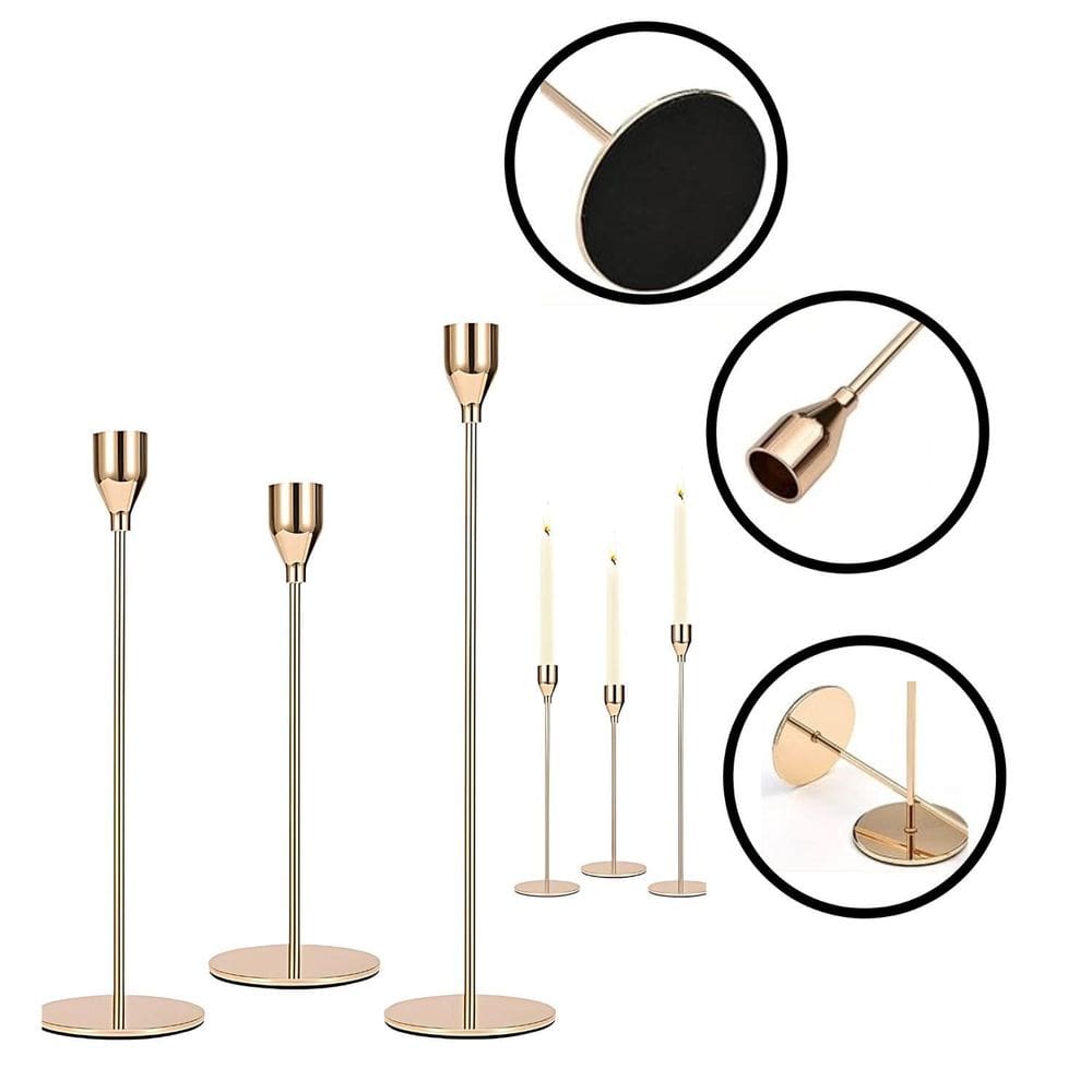 Suportes Para Velas De Ferro Champagne Decoração 3 Pçs