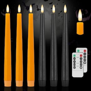 Velas cônicas sem chama AFINETH laranja/preta, pacote com 6 unidades de Halloween