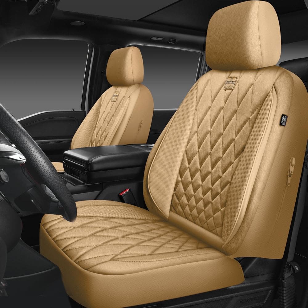 Capas de assento de carro CAR PASS Piping Luxury PU Leather Bege