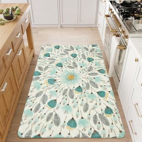 Tapete Area Uhome Floral Azul Lavável 90x150cm Antiderrapante