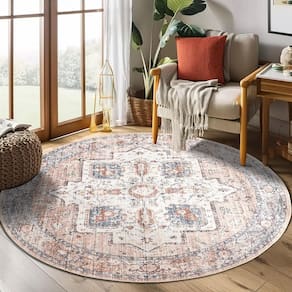 Tapete Area Jinchan redondo 120 cm laranja vintage floral