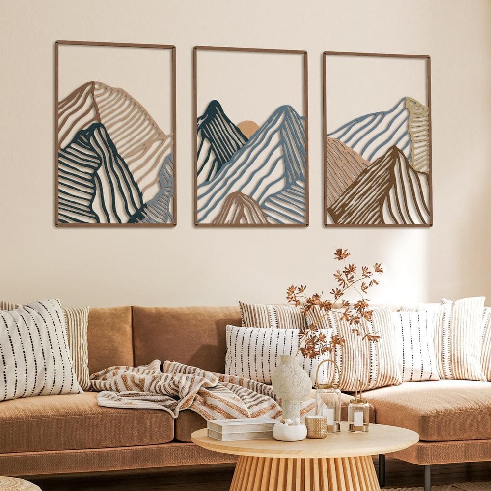 Decoração de parede Peryiter Mountain Metal Wall Art 40x28cm - 3 peças
