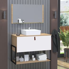 Gabinete De Banheiro Vegas 1 Prateleira 1 Porta 80cm Freijó E Branco - Branco