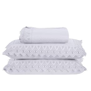 Colcha Queen Home Madrid Com Bordado Inglês 300 Fios 3 Peças - Branco