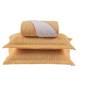 Cobre Leito Queen Cristal Percal 200 Fios Bordado 3 Peças - Amarelo
