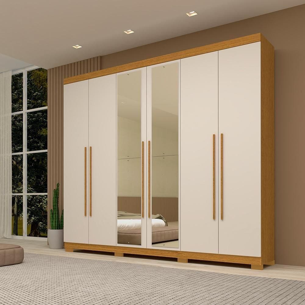 Guarda Roupa Casal Itália 6 Portas Com Espelho 100% Mdf Linhamobília Cinamomo Off White