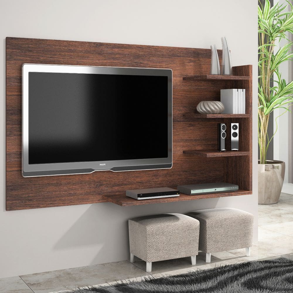 Painel de Parede para Tv Sala Elegante 4 Prateleira Café
