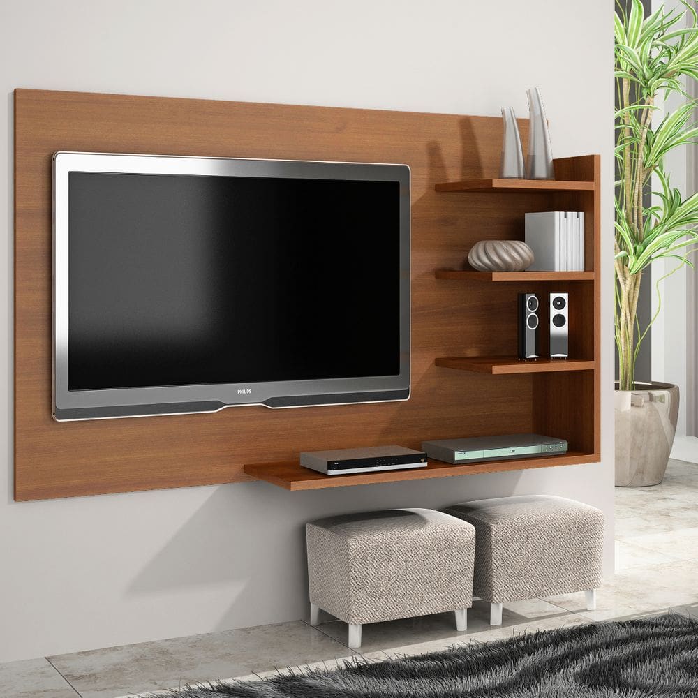 Painel de Parede para Tv Sala Elegante 4 Prateleira Cinamomo