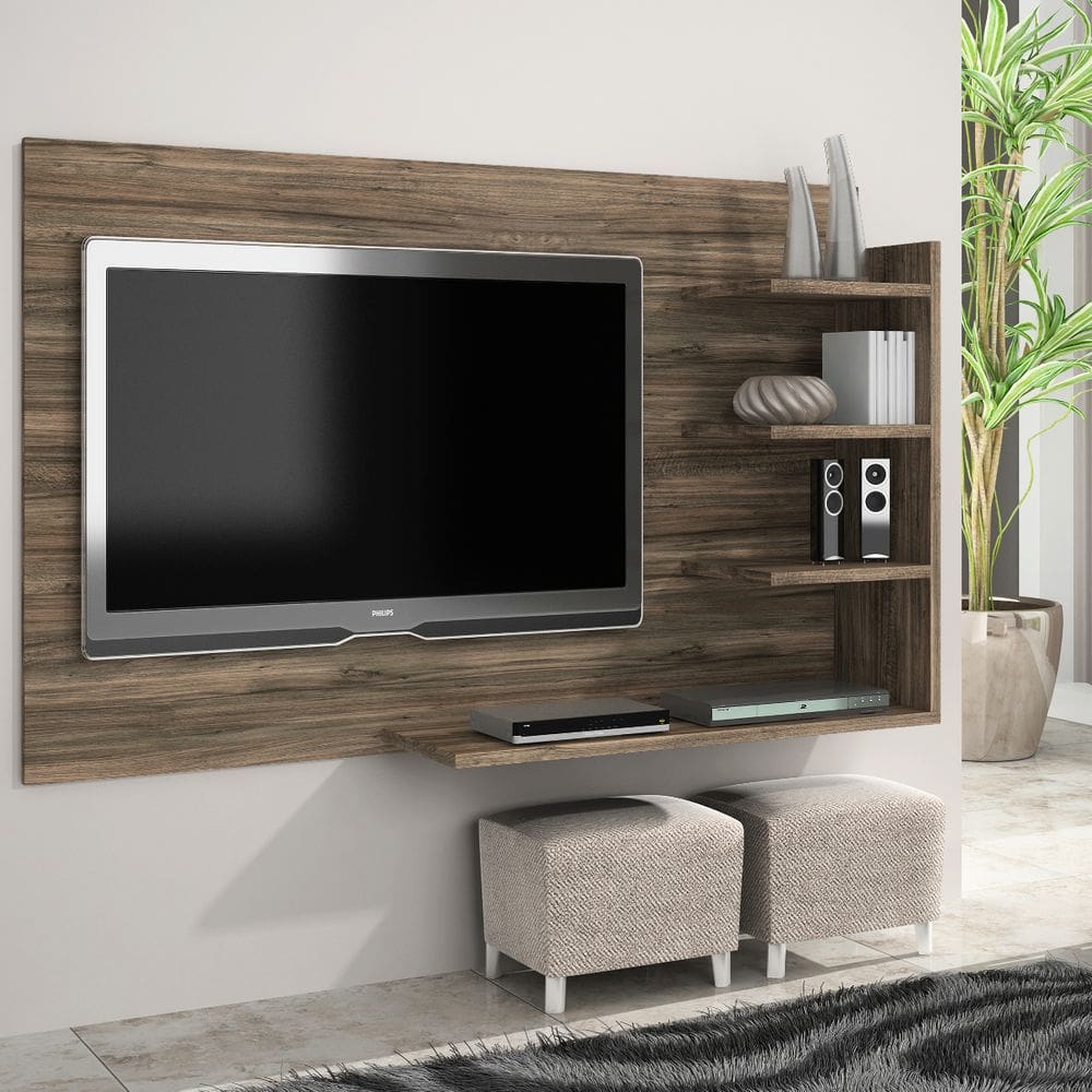 Painel de Parede para Tv Sala Elegante 4 Prateleira Rústico