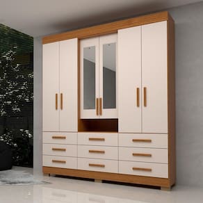 Guarda Roupa Casal Bolívia Com Espelho 6 Portas 9 Gavetas 100% Mdf Linhamobília Cinamomo Off White