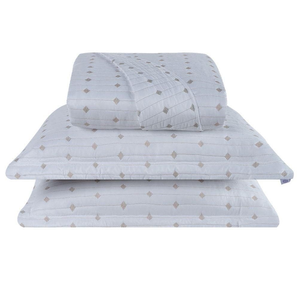 Cobre Leito King Decor Bordado 200 Fios 3 Peças - Branco