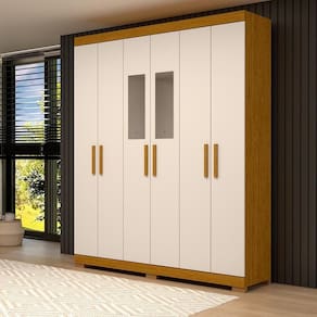 Guarda Roupa Casal Canadá Com Espelho 6 Portas Linhamobília Cinamomo Off White