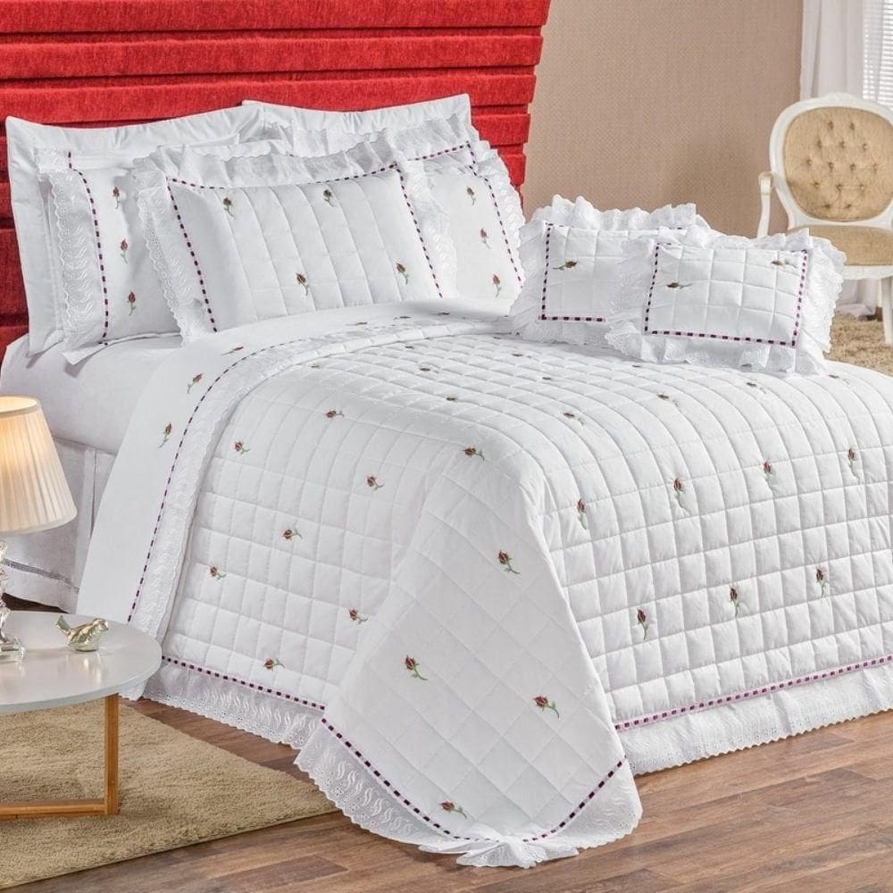 Kit Cobre Leito Queen Felicitá Percal 200 Fios Bordado 9 Peças - Branco
