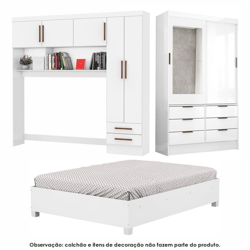 Guarda Roupa Sevilha Com Espelho E Cama Casal Carioca Móveis Branco