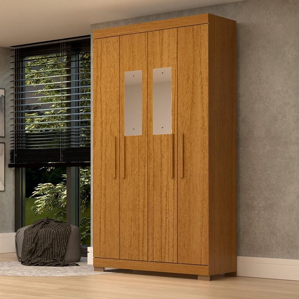 Guarda Roupa Casal Canadá Com Espelho 4 Portas 100% Mdf Linhamobília Cinamomo