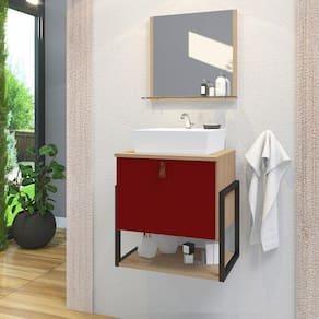 Gabinete De Banheiro Vegas 1 Prateleira 1 Porta 45cm Freijó E Vinho - Vermelho