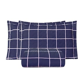 Cobre Leito King Essencialle Estampado 150 Fios 3 Peças - Grid Azul Marinho