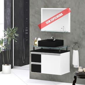 Gabinete Banheiro 2 Gavetas 1 Porta Diamante 60cm - Preto - Com Cuba Preta - Preto