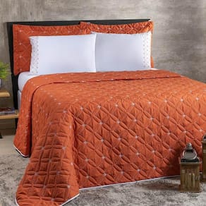 Cobre Leito Queen Ideale 200 Fios Bordado 6 Peças - Terracota
