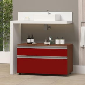 Gabinete Inferior 80cm 2 Gavetas Safira - Vinho - Vermelho