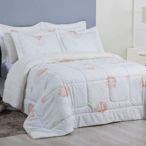 Edredom Queen Coberdrom Top Line Estampado Hipercal-sherpa 3 Peças - Garden