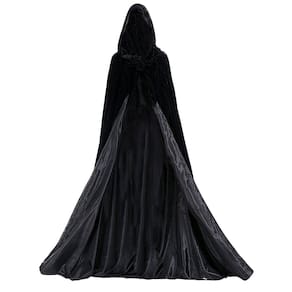Capa de veludo de Halloween com capuz preta medieval 2XL
