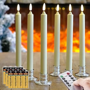 Conjunto de 6 velas de janela de cera de marfim sem chama com baterias e bastões
