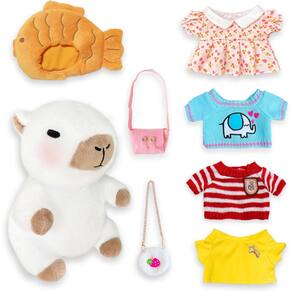 Brinquedo de pelúcia MOMIU Capybara com 7 roupas e acessórios (branco)