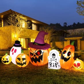 Abóbora inflável de Halloween de 8,5 pés com lápide fantasma e LED