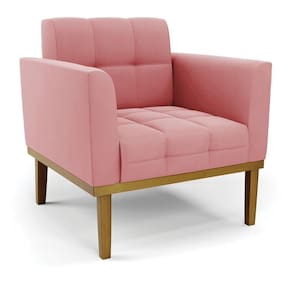 Poltrona Decorativa Pés Fixo Em Madeira Castanho Suede Rose