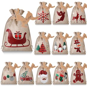 Sacos de presente de serapilheira de Natal Shappy, 24 unidades com cordões