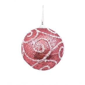 Conjunto Com 04 Bolas Glitter Rosê Arabescos 8cm Ht9205 - Linha Christmas Premium