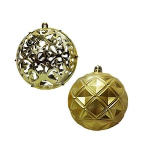 Jogo Com 06 Bolas Mista Fosca Arabesco Vazado 8cm Dourado