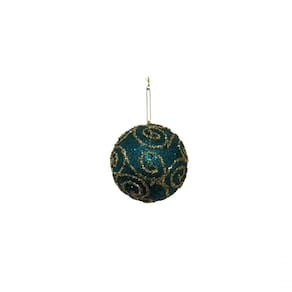 Conjunto Com 03 Bolas Verde Com Glitter Dourado Arabesco 10cm Ht9203 - Linha Christmas Premium