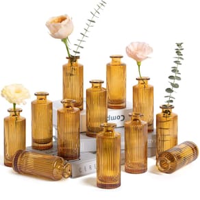 Conjunto de 12 vasos Glass Bud Vases ComSaf com decoração vintage em âmbar