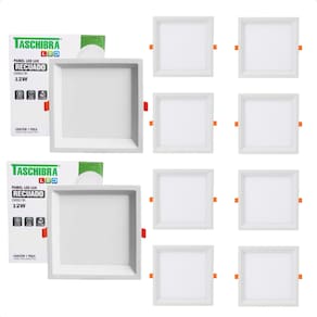 Kit 10 Painel de Led Quadrado Embutir Recuado 12W Bivolt Taschibra 3000K Quente