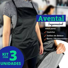 Kit 3 Unidades Avental de Cozinha e Lavanderia Impermeável Preto Liso Uniforme