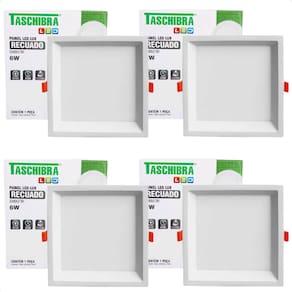 Kit 4 Painel de Led Quadrado Embutir Recuado 6W Bivolt Taschibra 6500K Frio
