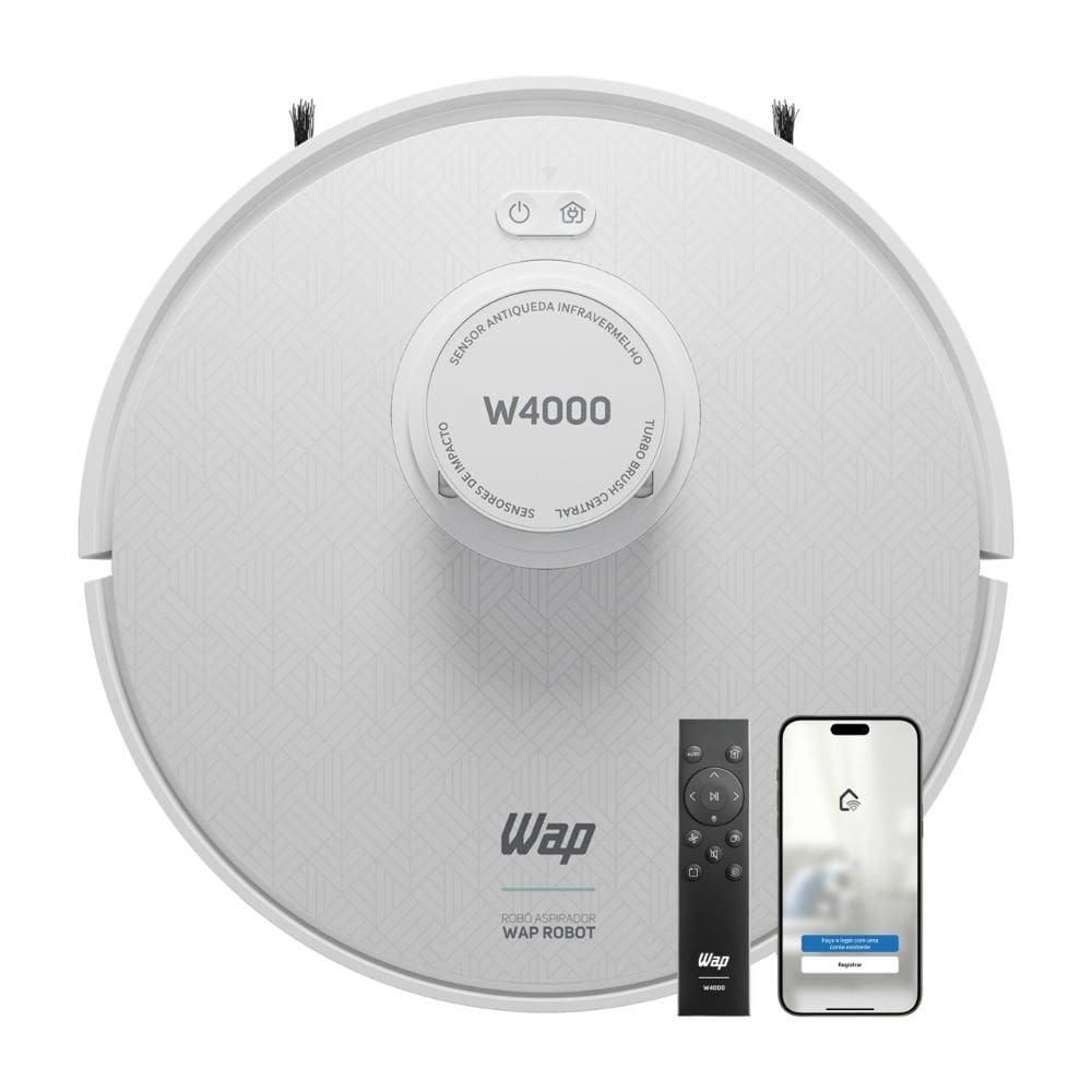 Robô Aspirador de Pó WAP ROBOT W4000 Varre Passa Pano MOP Agenda Limpeza com Controle e APP 220V