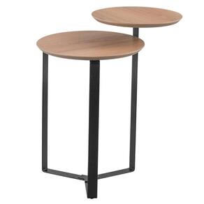 Mesa Lateral Industria Chanfrada Artesano 44 cm (Largura) 2 Tampos MDP Hanover e Pé em Aço Preto