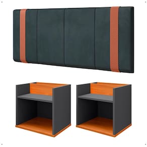 Jogo Quarto Casal 2 Mesas Cabeceira Suspensa Madri Divisória Superior Cinza/Cinamomo Painel Estofado Parise Cama Box 1,40 Suede - Lojas RPM