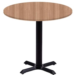 Mesa Ômega Ferro Preto 74 cm (Alt) Base em X Tampo MDP Redondo 60 cm (Larg) x 2,50 cm (Alt) Noce Nat