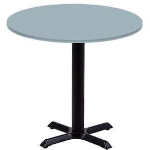 Mesa Ômega Ferro Preto 74 cm (Alt) Base em X Tampo MDP Redondo 60 cm (Larg) x 2,50 cm (Alt) Cinza