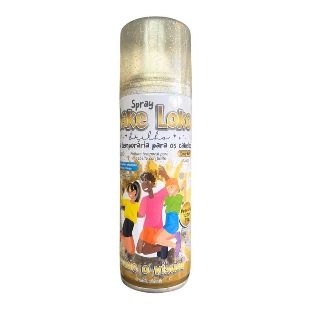 Tinta Spray Cabelo 120Ml Brilho/Glitter Dourado Make Loko